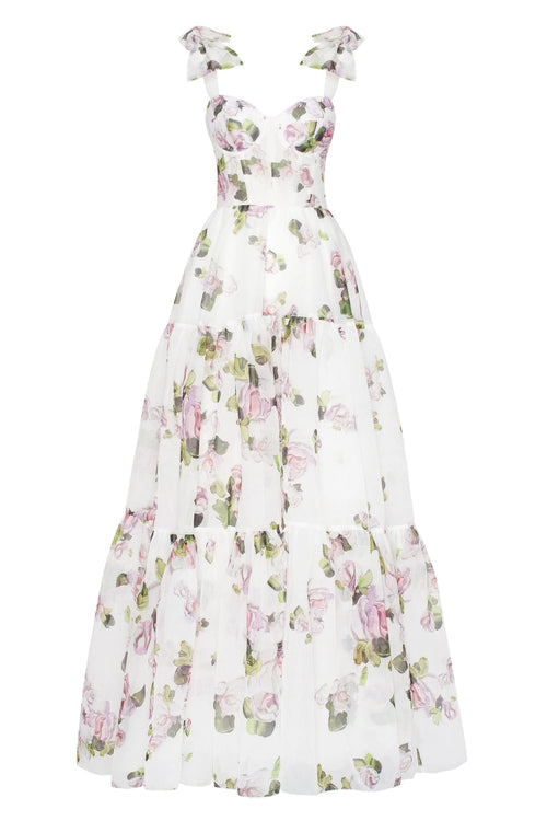 Apple Blossom Tender floral maxi tie strap dress
