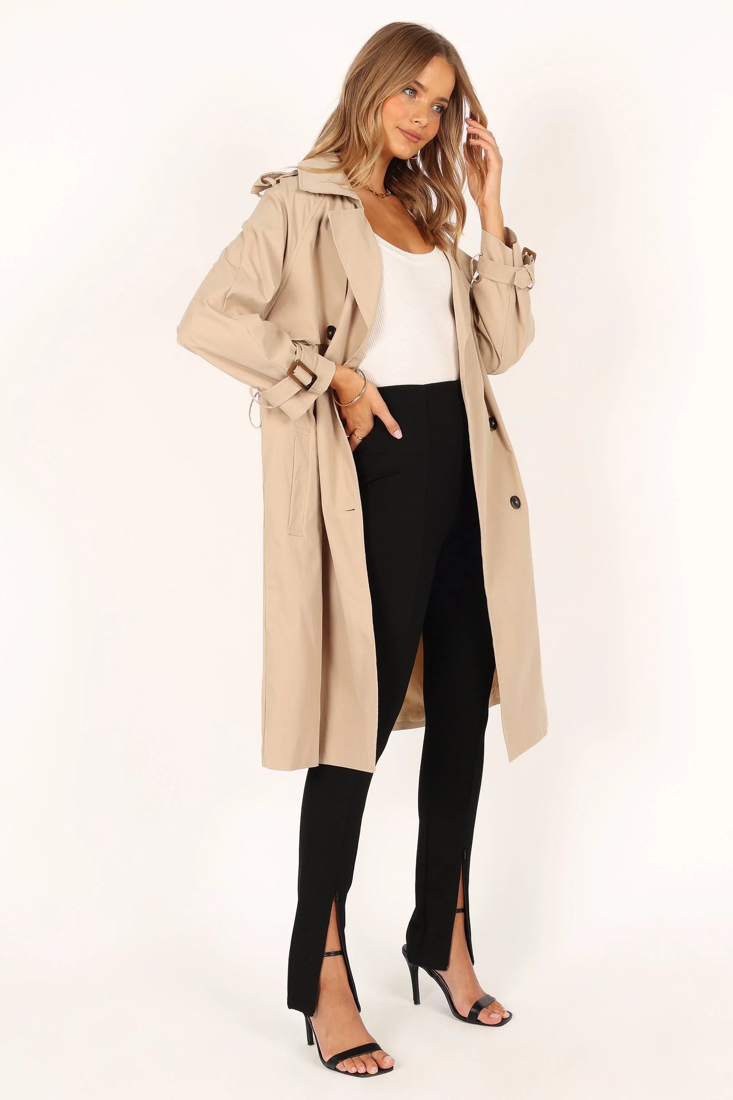 Trina Button Front Trench Coat Beige