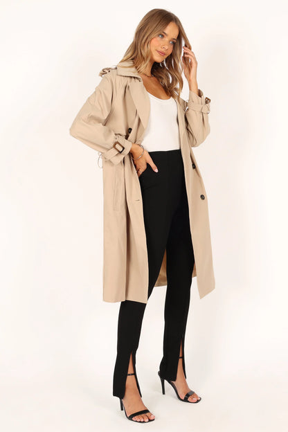 Trina Button Front Trench Coat Beige