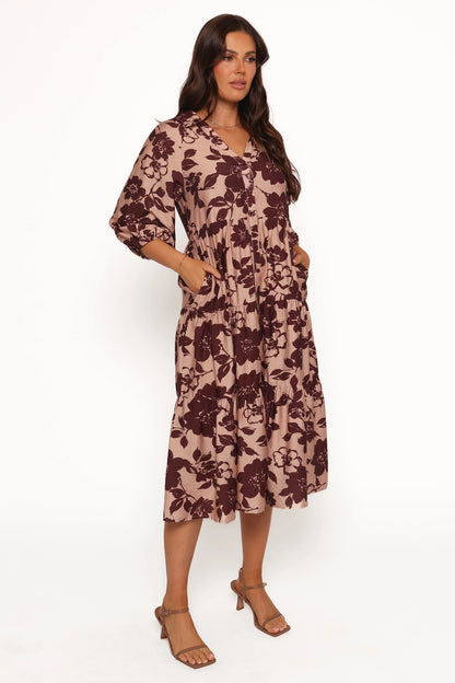 Isaac Maxi Dress Brown Floral