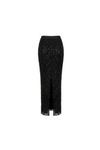 Black semi sheer embroidered lace maxi skirt