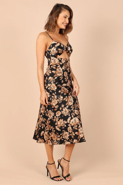 Saga Cut Out Midi Dress Black Floral