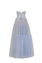 Cloudy blue tulle maxi dress with ruffled skirt Garden of Eden