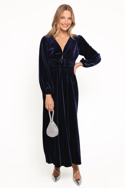Cece Velvet Long Sleeve Maxi Dress Midnight Blue