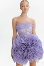 Appliquéd organza lavender mini dress