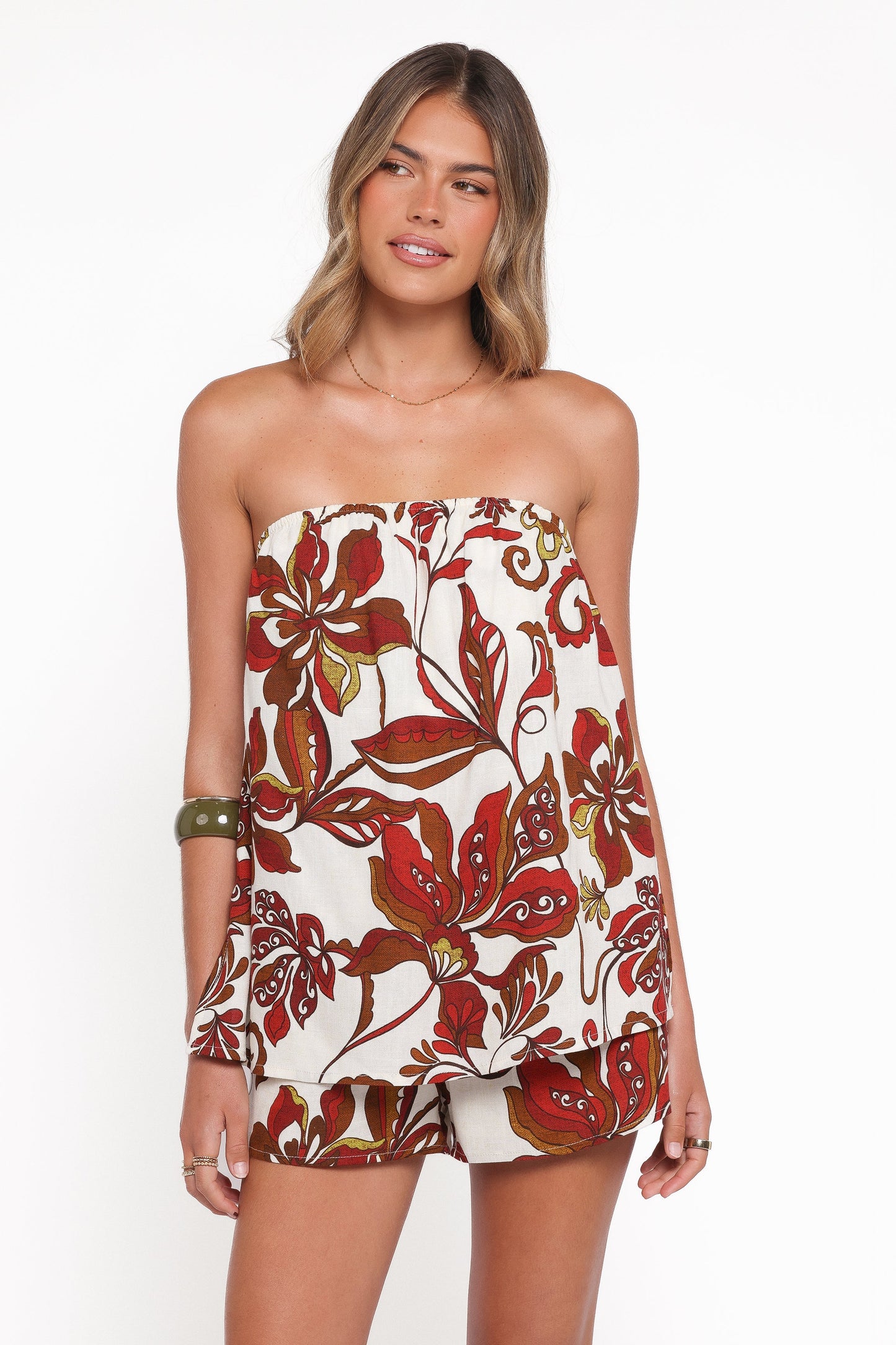 Sallie Strapless Romper Brown Floral