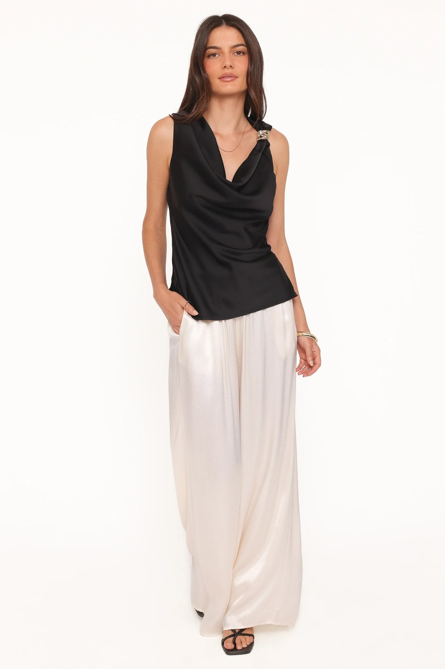 Serena Cowl Neck Top Black