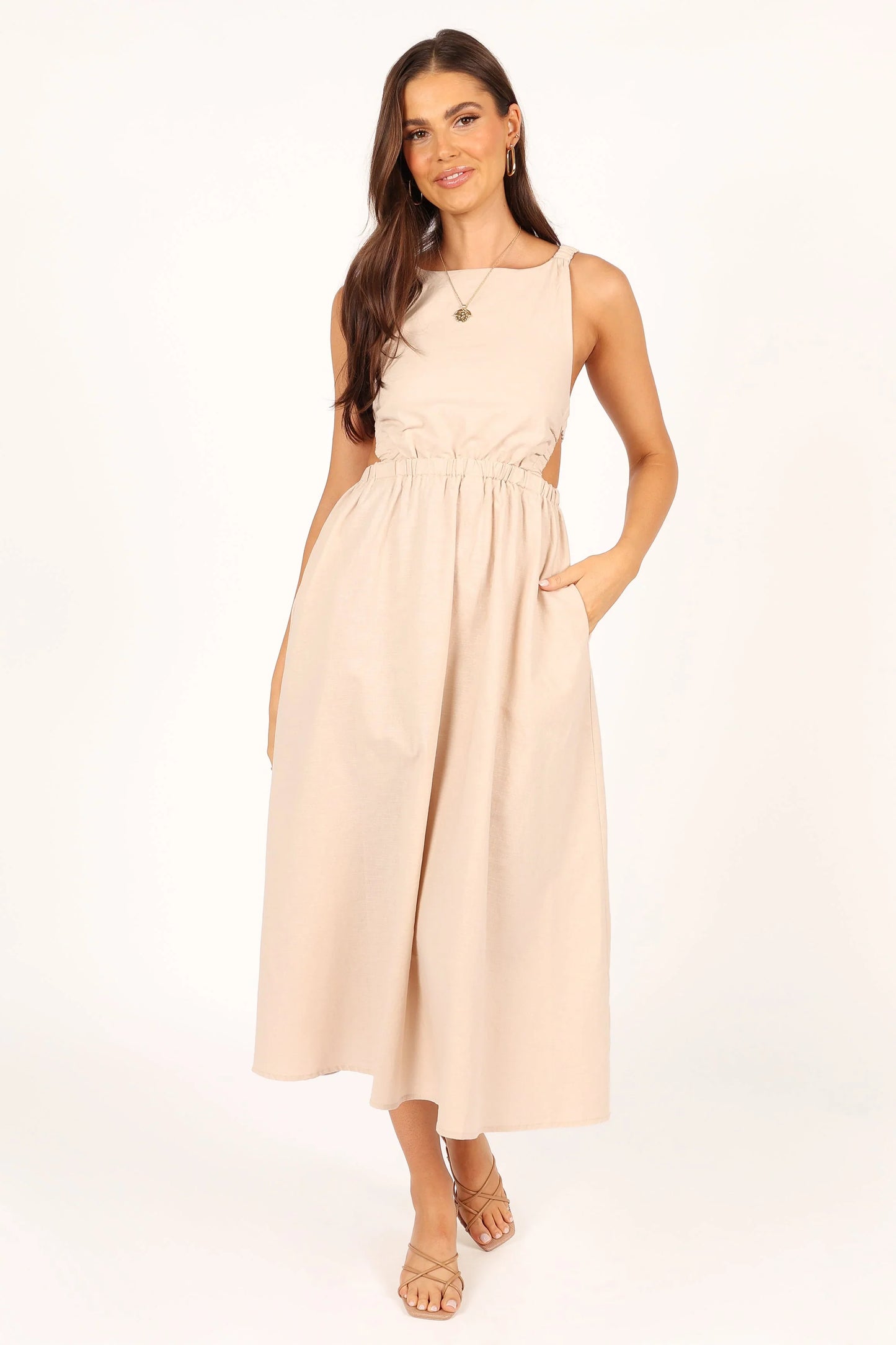 Aubrey Cutout Midi Dress Beige
