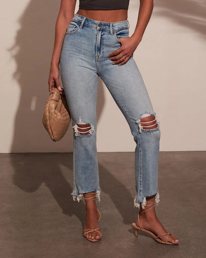 Cosmia Super Stretch High Rise Slim Leg Distressed Jeans