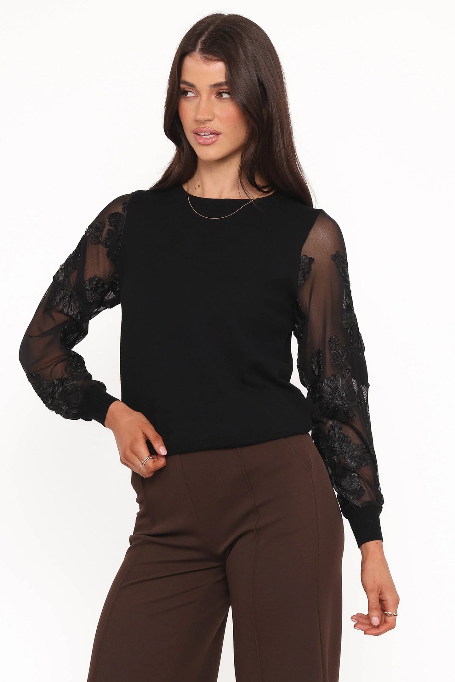 Cailin Sheer Sleeve Top Black