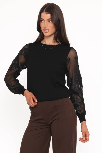 Cailin Sheer Sleeve Top Black