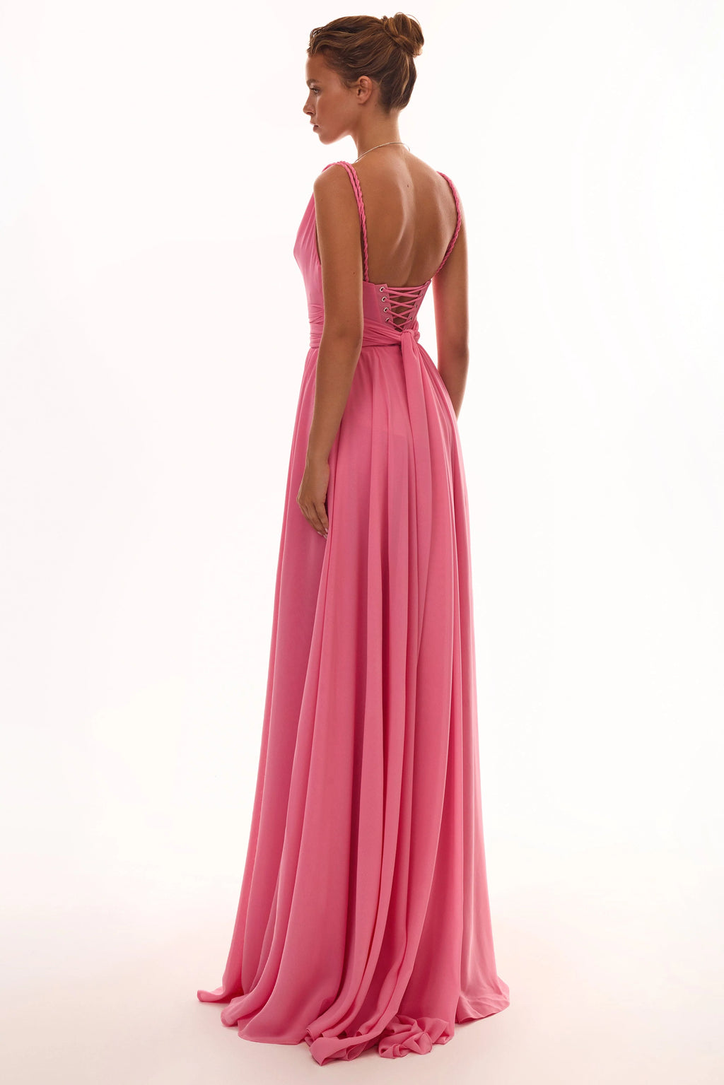 Classy pink pleated maxi dress