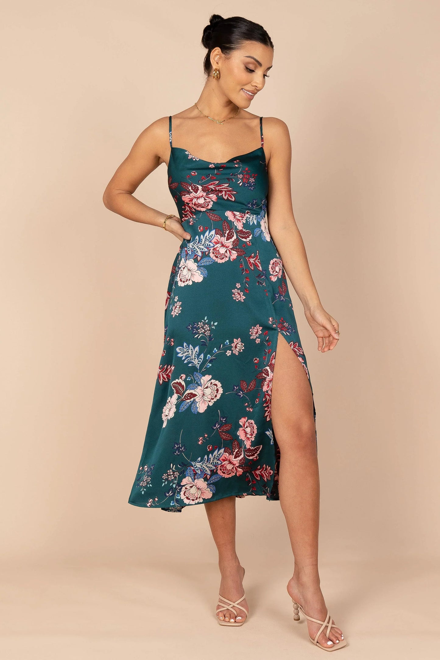 Alejandra Cowl Neck Midi Dress Emerald