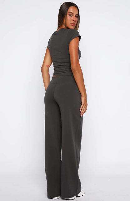 Break The Records Wide Leg Pants Charcoal