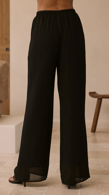 Zabrina Semi Sheer Strapless Top and Pants Set Black
