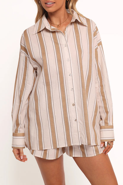 Dean Long Sleeve Short Set Beige Stripe
