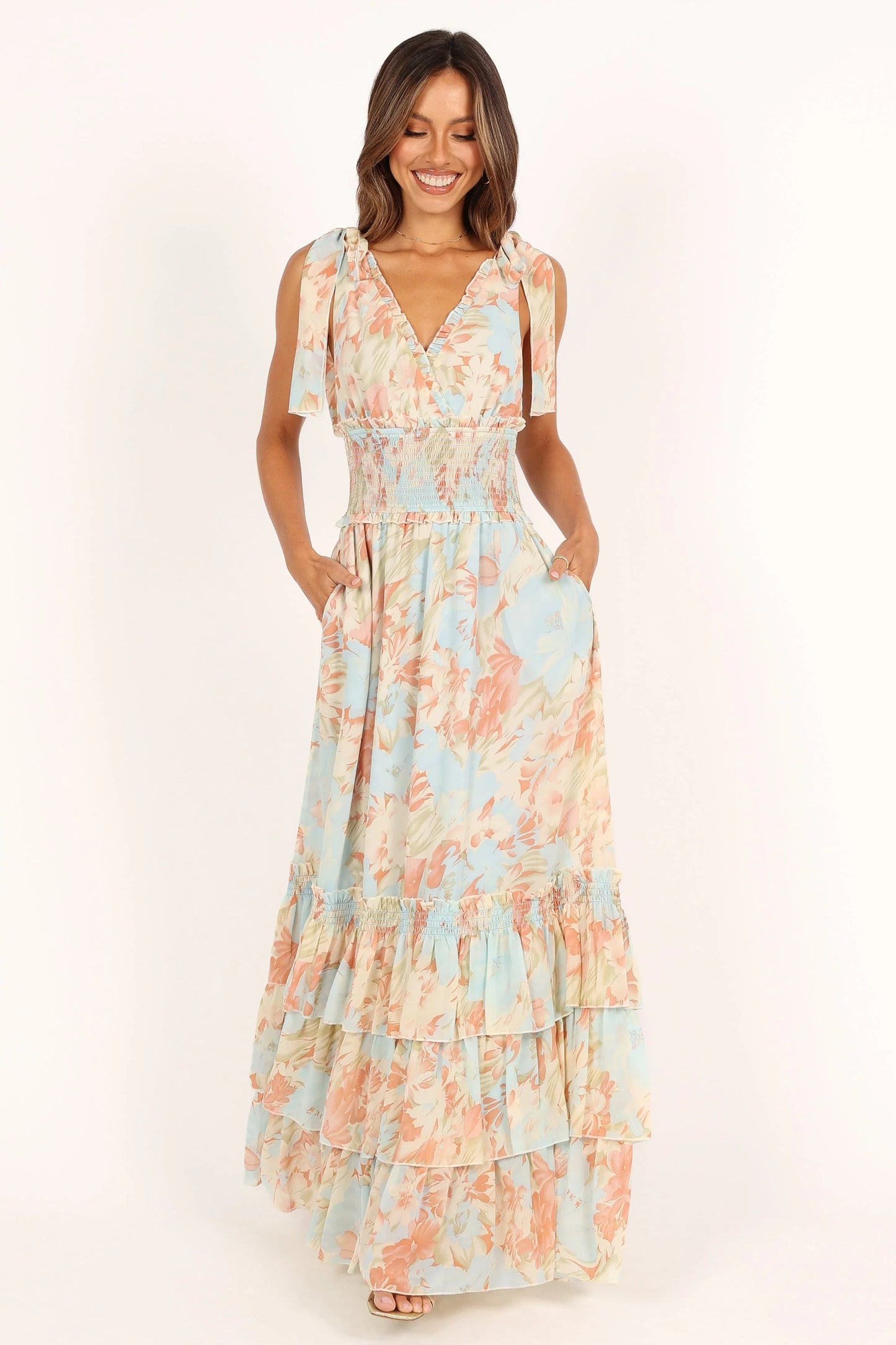 Christabel Tiered Maxi Dress Blue Floral