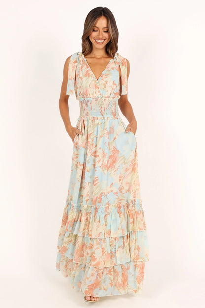 Christabel Tiered Maxi Dress Blue Floral