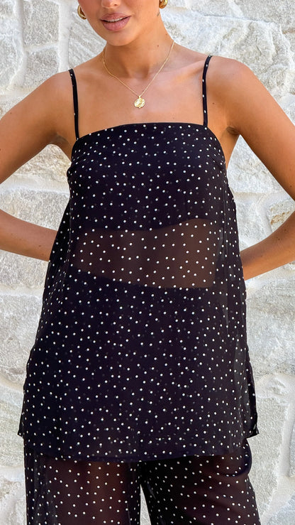 Rubi Top and Pants Set Black Polka