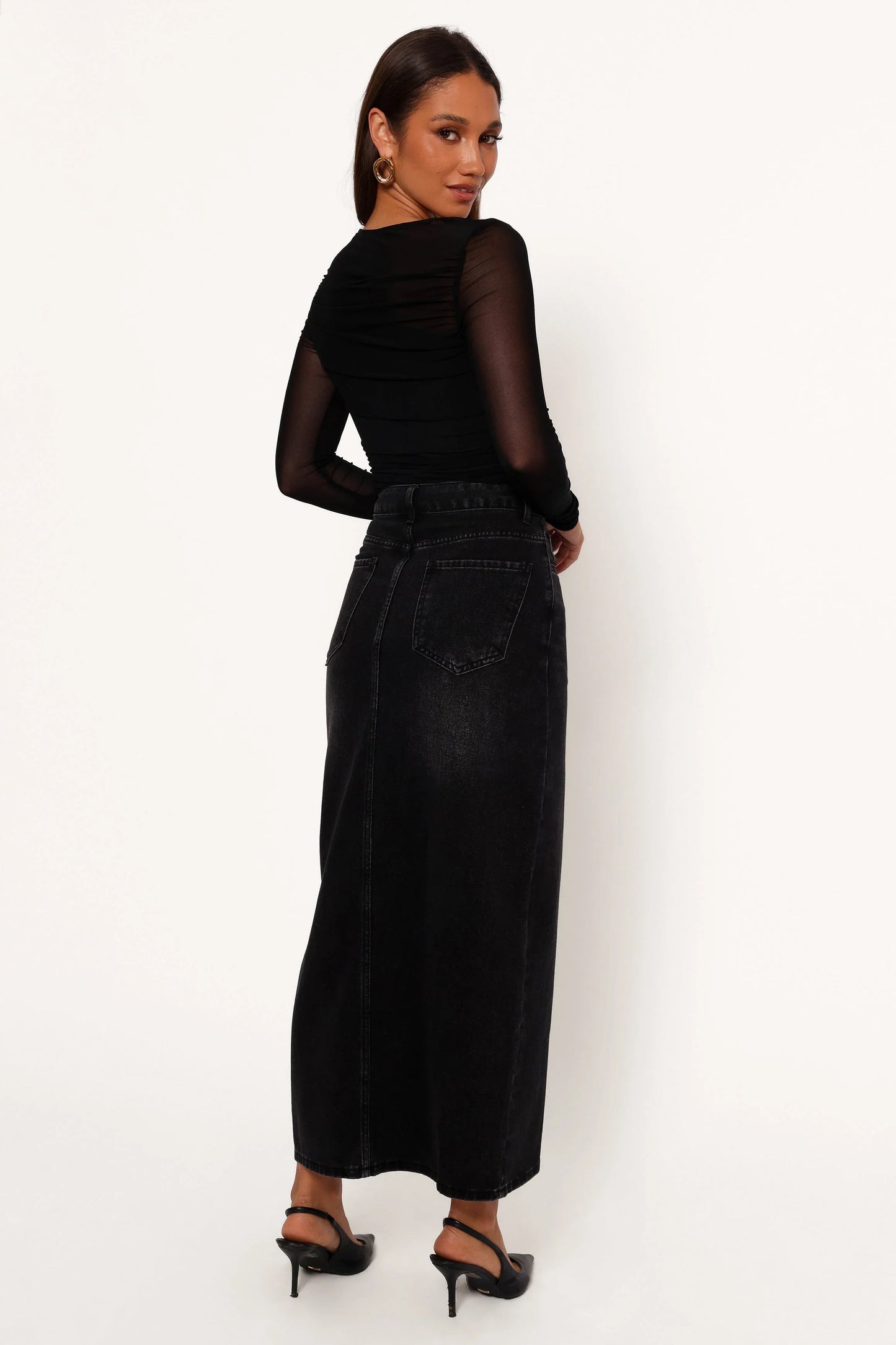 Dana Denim Midi Skirt Black Wash