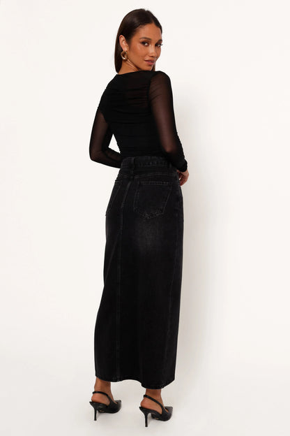 Dana Denim Midi Skirt Black Wash