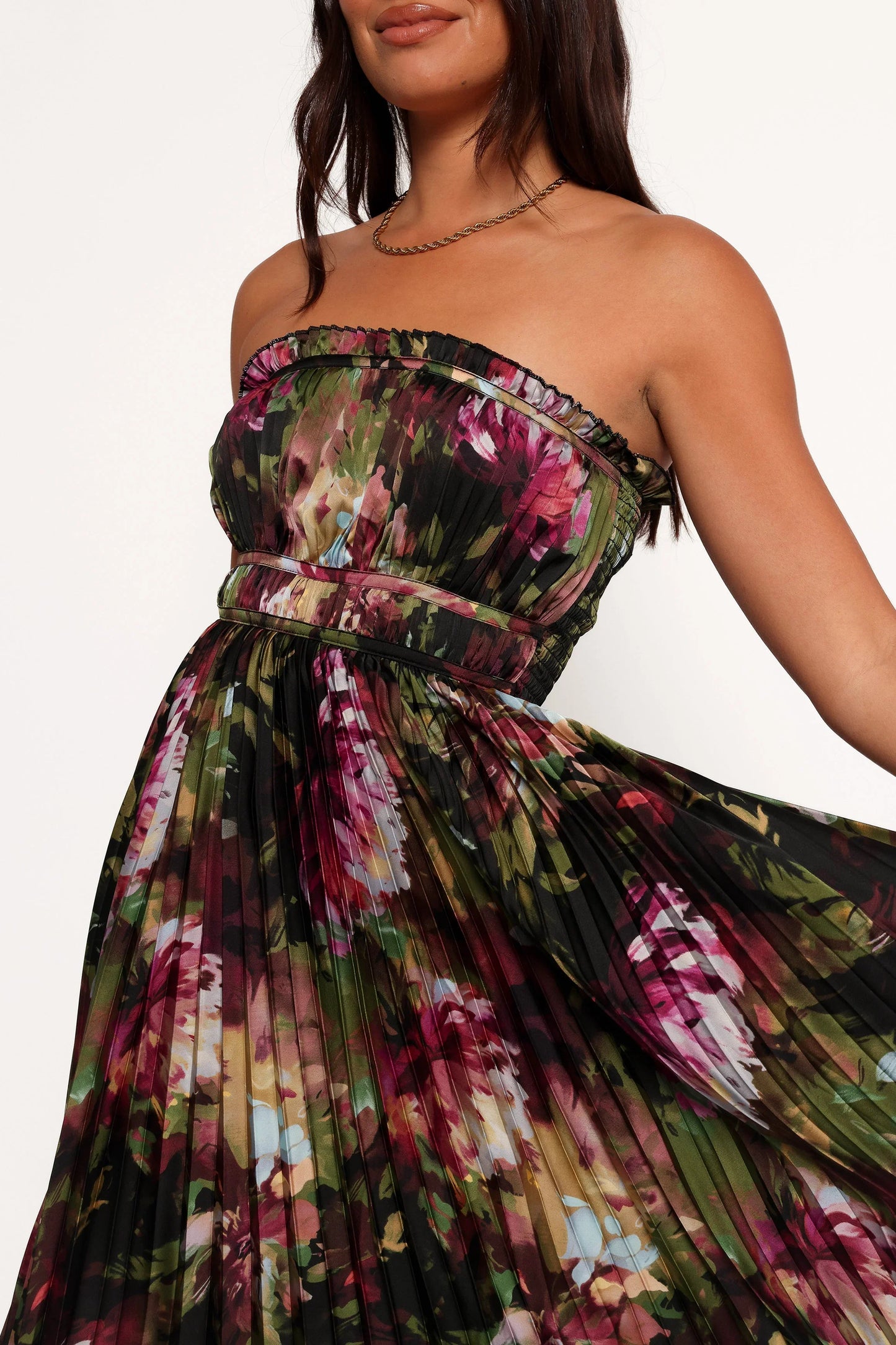Angelique Strapless Maxi Dress Grey Blurred Floral