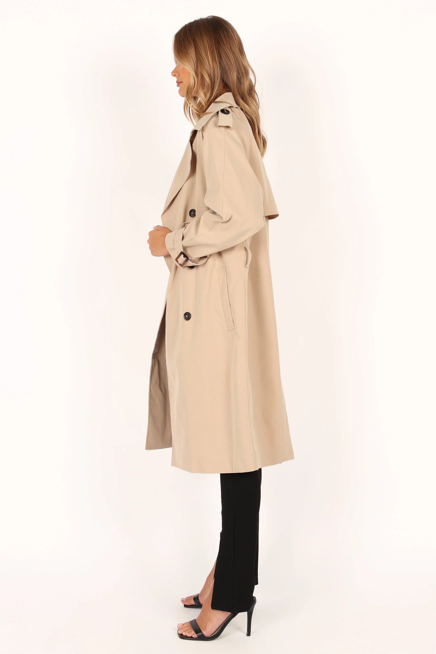Trina Button Front Trench Coat Beige
