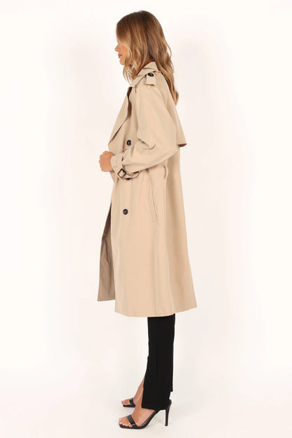 Trina Button Front Trench Coat Beige