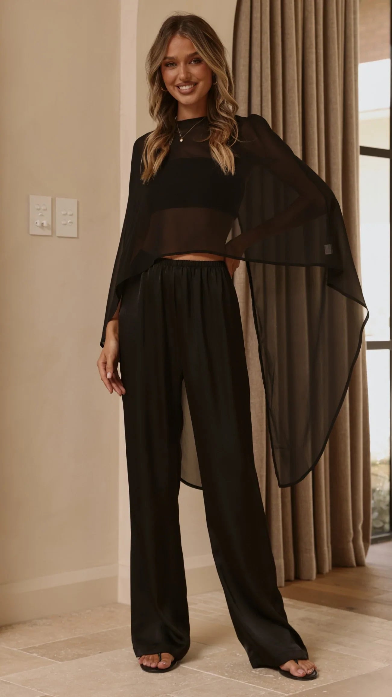 Carey Sheer Cape Poncho Black
