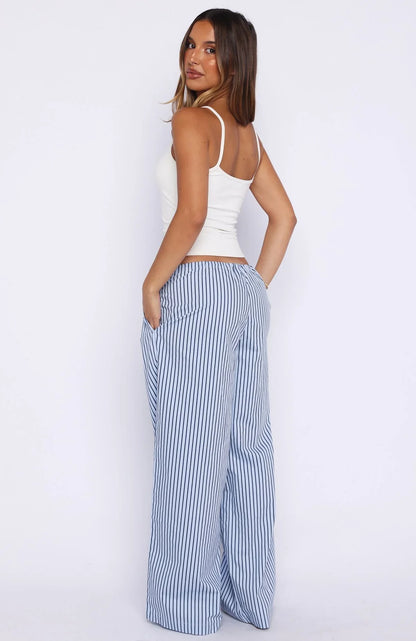 The Sweetest Love Drawstring Pants Blue Navy Stripe