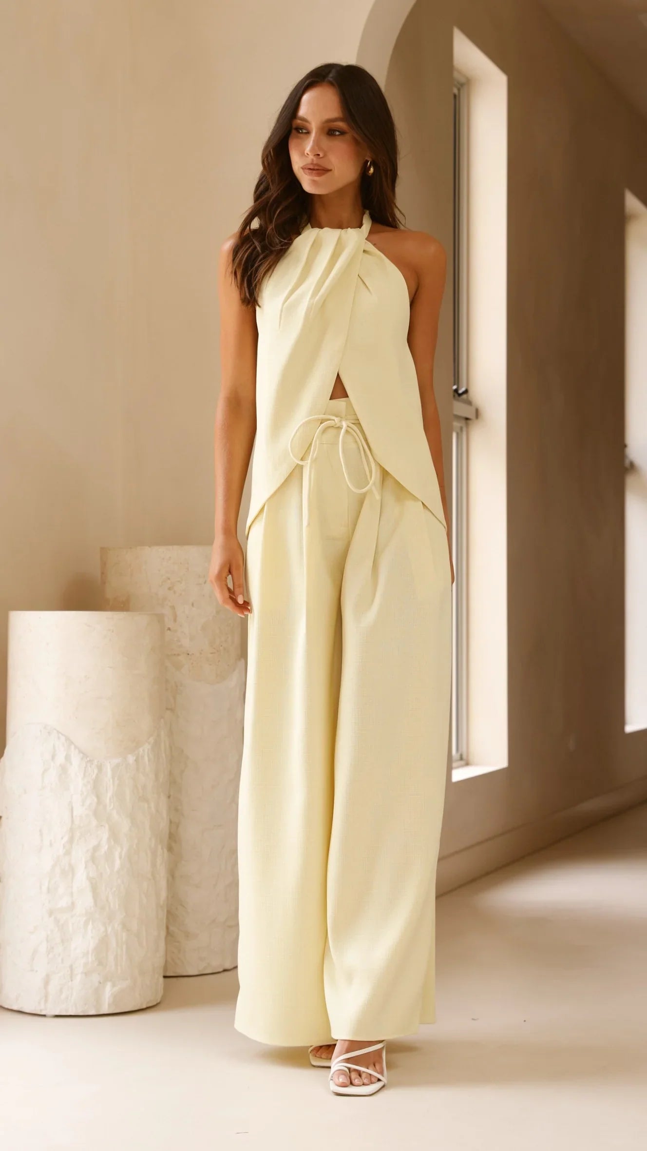 Melinda High Waist Pants Soft Yellow