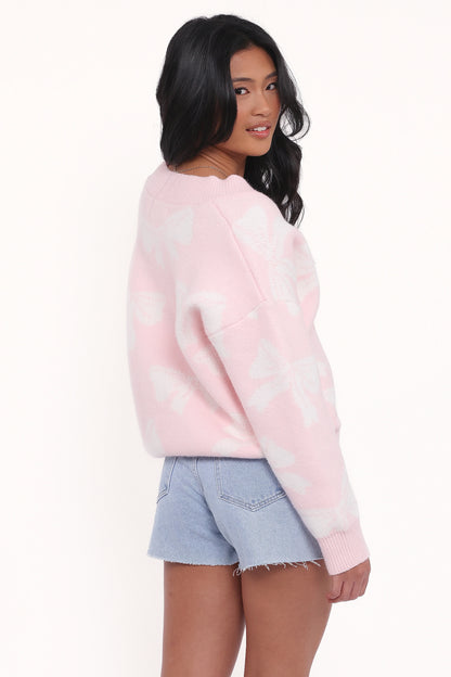 Wrenn Bow Knit Cardigan Soft Pink