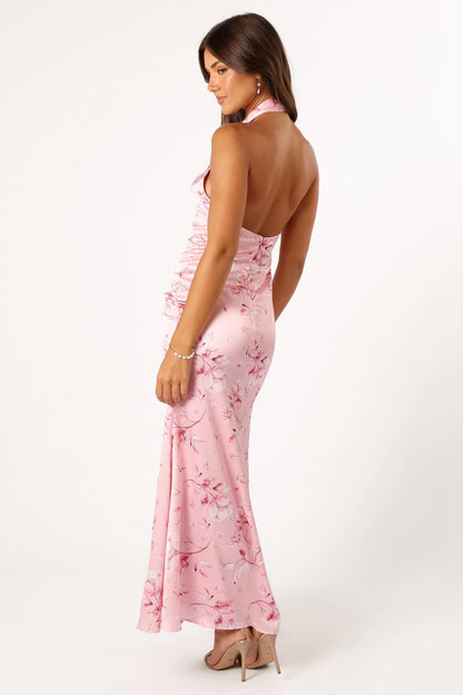 Mila Halterneck Maxi Dress Pink Floral