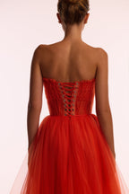 Airy tulle maxi dress in fiery coral