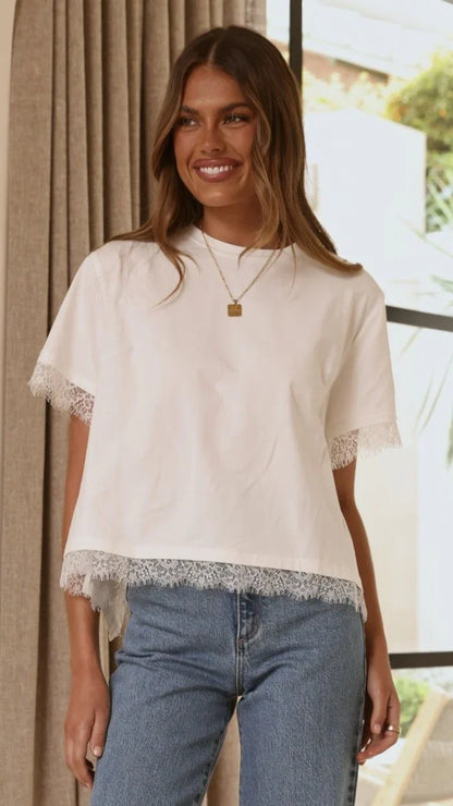 Clare Lace Back T Shirt White