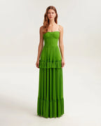 Green spaghetti strap pleated maxi dress Garden of Eden