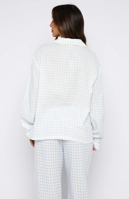 Shes Got This Long Sleeve Pyjama Top Sky Blue Gingham