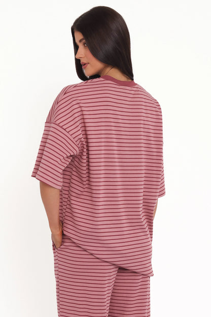Wilda Oversized Tee Pink Red Stripe