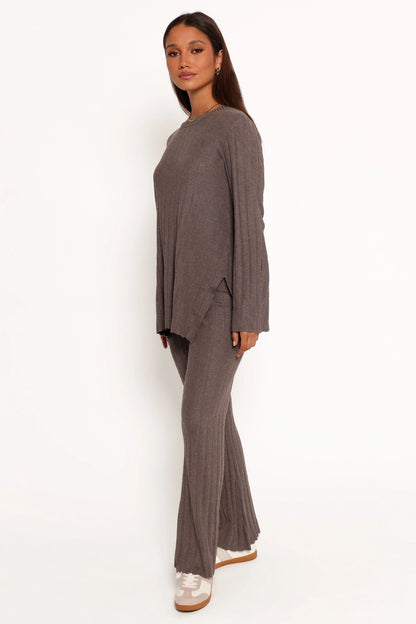 Silvie Long Sleeve Knitted Set Charcoal Grey