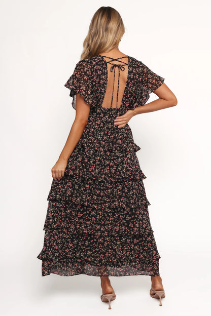 Wendi Ruffle Dress Black Floral