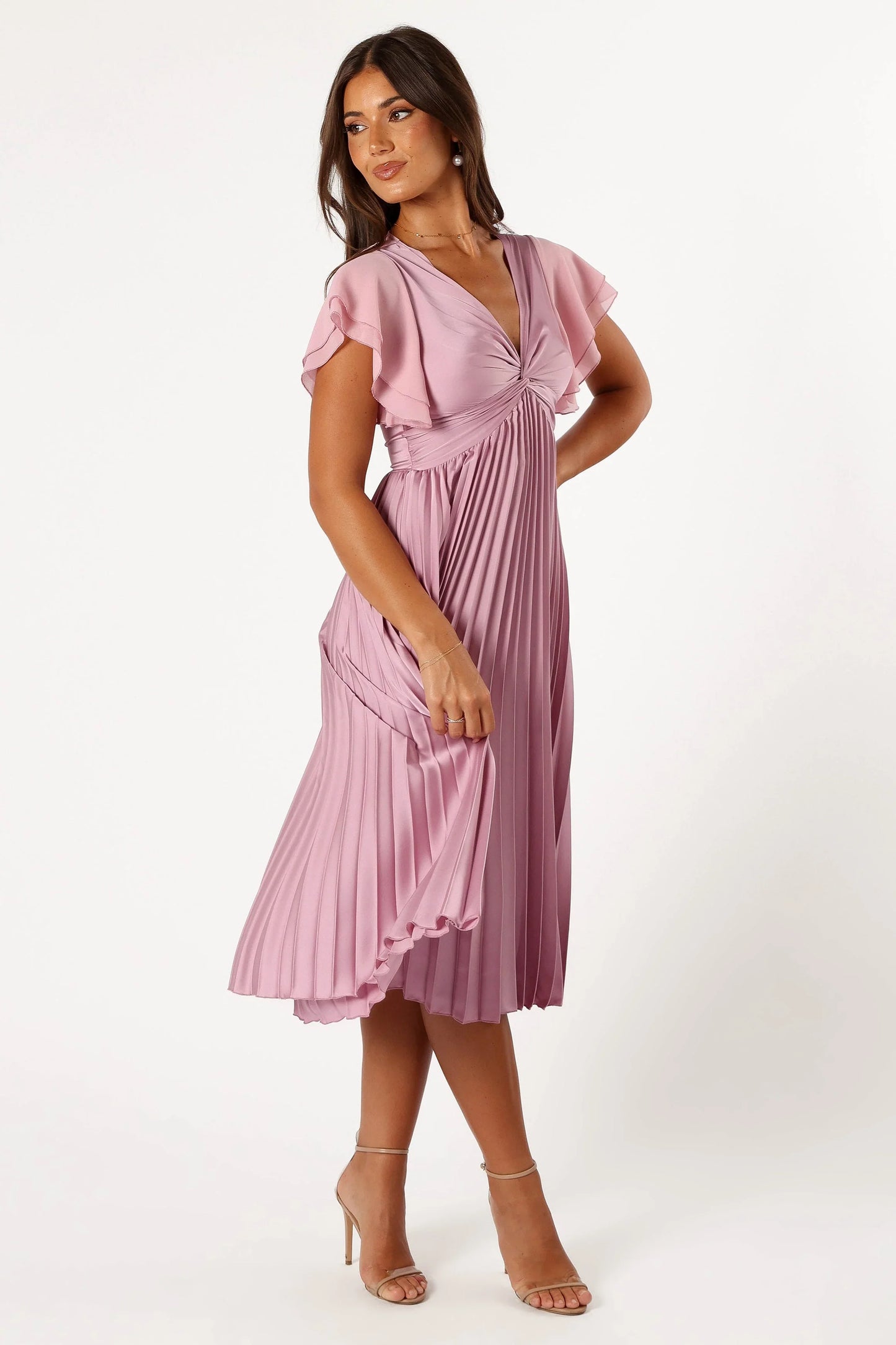 Nova Flutter Sleeve Midi Dress Dusty Rose