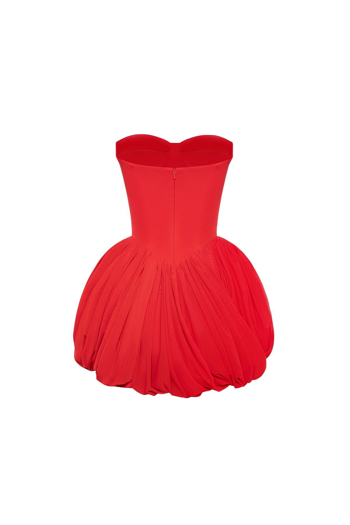 Red corset mini dress with draped skirt