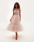 Misty Rose One Shoulder Cocktail Tulle Dress