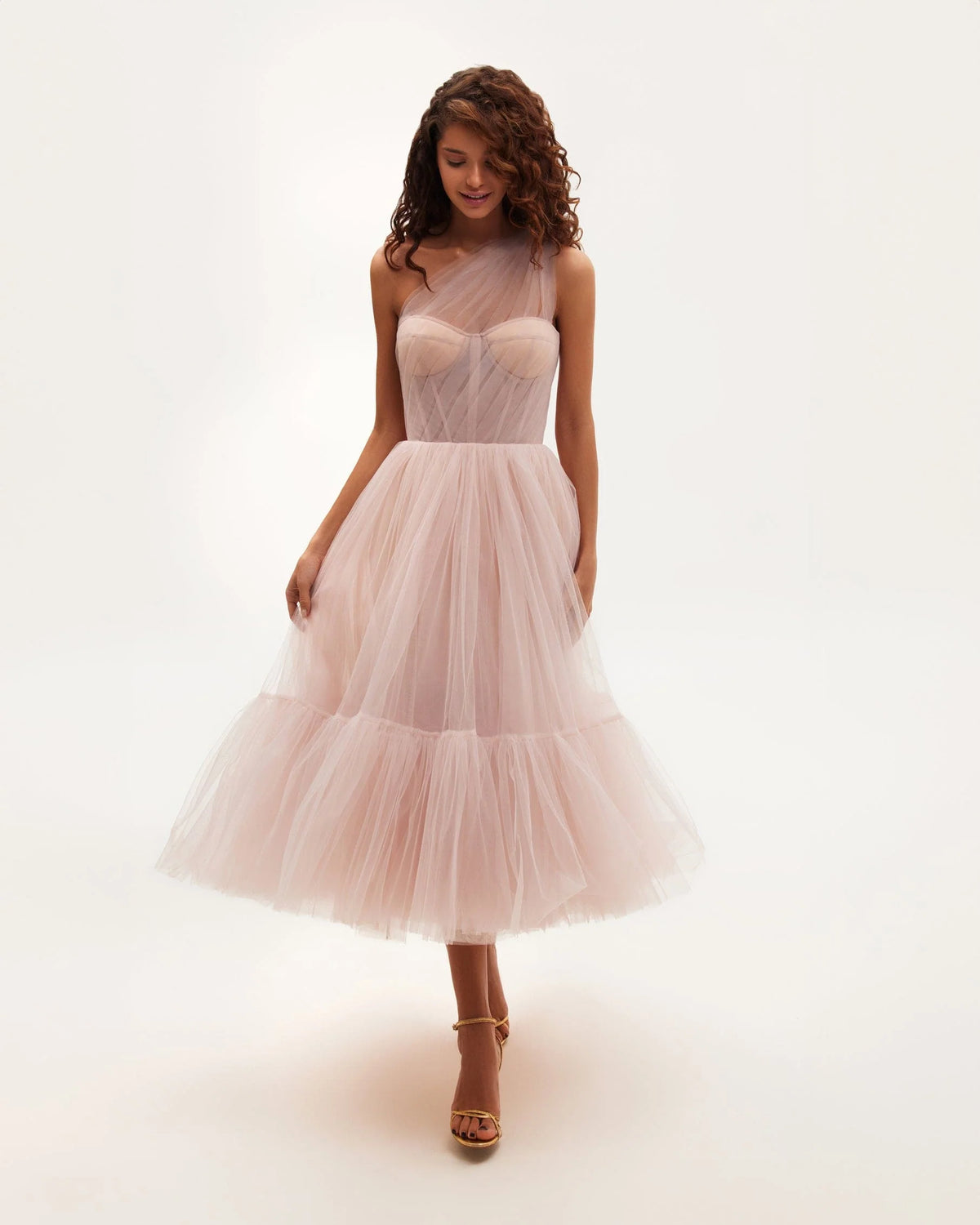 Misty Rose One Shoulder Cocktail Tulle Dress