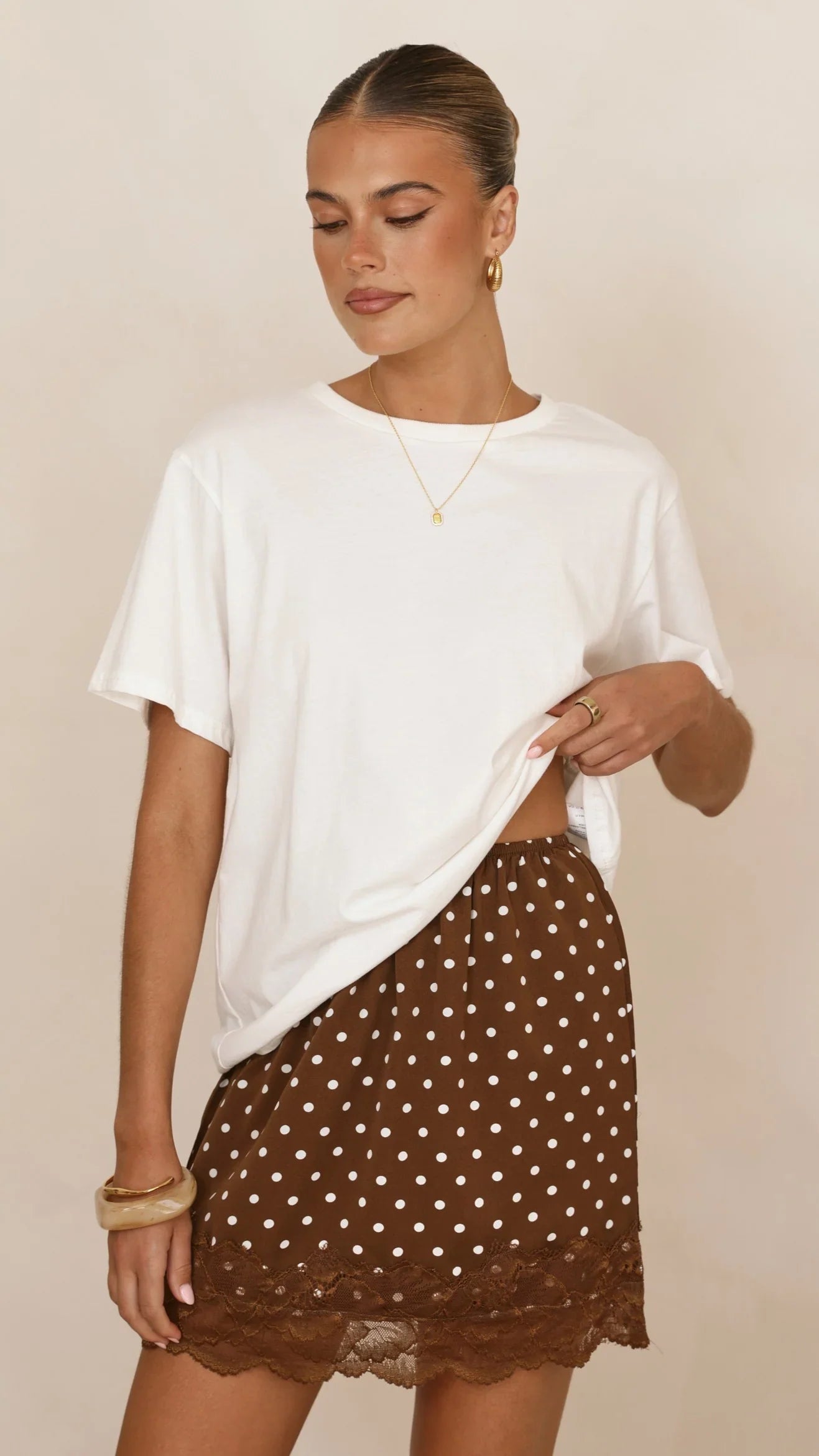 Kiki Lace Mini Skirt Chocolate Polka