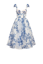 Charming blue hydrangea patterned organza midi dress Garden of Eden