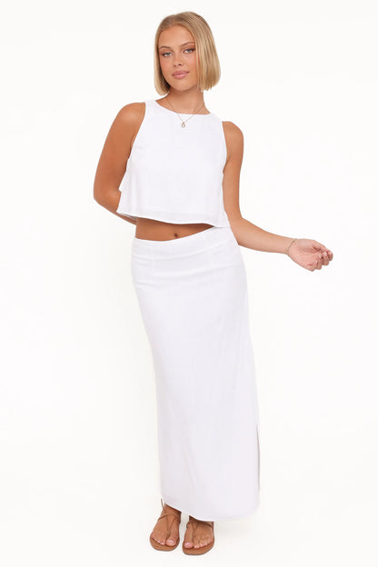 Madison Linen Column Skirt White