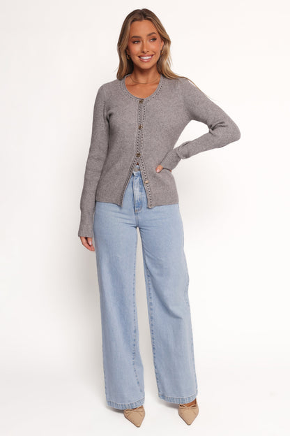 Quay Button Front Cardigan Heather Grey
