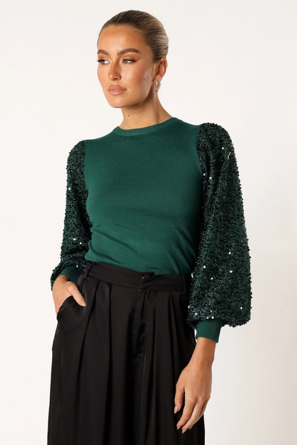 Rowan Sequin Sleeve Top Green