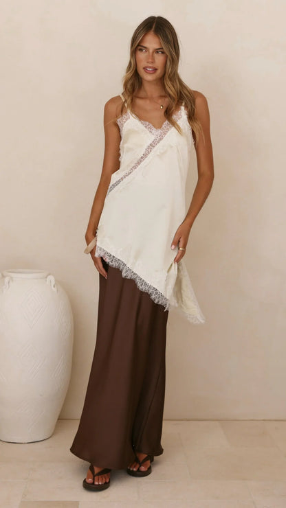 Sayuri Satin Lace Mini Tunic Cream